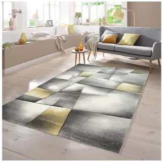 TeppichHome24 Teppich Teppich Kurzflor in pastell gelb grau, rund gelb|grau rund | 200 cm x 200 cm