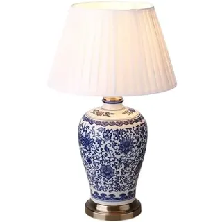 YHQSYKS Große orientalische Keramik Tischlampe Schlafzimmer Nachttischlampe chinesische Blaue und weiße Porzellan Schreibtischlampen China antike Vase Schlafzimmer Schreibtischlampe Büro Nachtlampe