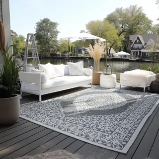 ELLE DECORATION "Meekly Wendeteppich", silber, B:80cm H:5mm L:150cm, Polypropylen, Teppiche, Teppich, Flachgewebe, In-& Outdoor, Modern, beidseitig, Balkon, Wohnzimmer