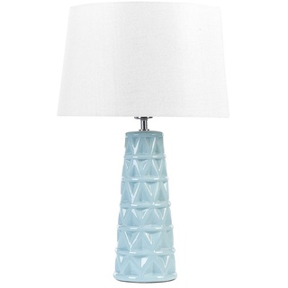 BELIANI Tischlampe Blau Keramik Glänzend Leinen Nachttischlampe Schreibtischleuchte Modernes Design