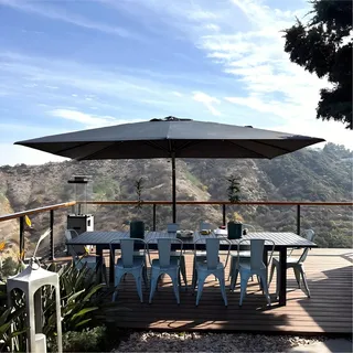PURPLE LEAF Sonnenschirm 350 × 450 cm Aluminium Eingebauter Griff XXL Grau | Maximale Schattenzone, Verdickter Schirmmast, mehr Stabilität, 360° Flexibilität, Vielseitig Verstellbar, UV50+ Schutz Stoff