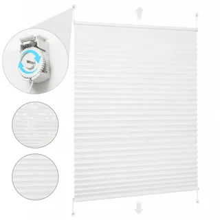 Sekey Plissee Plissee ohne Bohren – Klemmfix Fenster Plissee verstellbarer Spannung, freihängend, Klemmfix, 4 Schnurspanner zur Anpassung, verstärkten 1,5 cm Alu-Schiene, Weiß weiß 50 cm x 100 cm