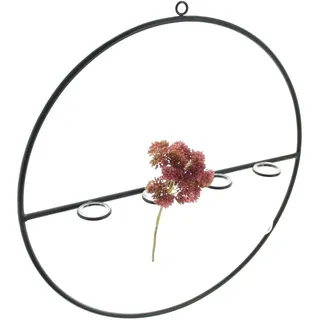 Dekoleidenschaft Wanddeko Väschen aus Metall, schwarz, Ø 40 cm mit 4 Glasvasen, Wandschmuck mit Reagenzglas, Wandbild, Wandvase, Wandhänger, Dekohänger, Metalldeko mit Mini-Vasen, Vasenset
