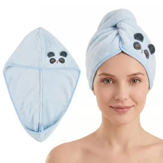 Haarturban Mikrofaser mit Knopf Handtuch Haare Turban Kopfhandtuch Blau | Schnelltrocknende Kopfhandtuch für Alle Haartypen Super Saugfähig Handtuch für Hautpflege, Yoga, Haarewaschen
