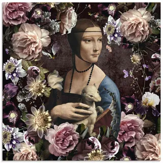 ARTland Wanddeko Glasbilder Wandbild Glas Bild 40x40 cm Blumen Rosen Gemälde Porträt Dame mit dem Hermelin Renaissance U5KI