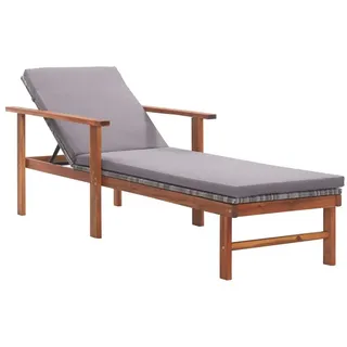 furnicato Gartenliege Poly Rattan Sonnenliege 200x55x56 cm Grau mit Echtholzrahmen, Witterungsbeständiges Gartenliege-Modell mit bequemen Armlehnen grau