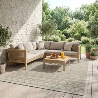 Mia ́s Teppiche Denver robuster Outdoor Teppich, modern, Wetterfest & UV-beständig, für Balkon, Terrasse und Wintergarten, flach, auch für Küche oder Esszimmer, Beige, 300 x 400 cm
