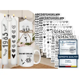 Sugeru 6 PCS Kerzentattoo (200+ Muster),Wassertransferdruck |wasserschiebefolie kerzen | Kerzenfolie | kerzenaufkleber sticker | Kerzen dekorieren |versch Zahlen/fertig gestaltet(Zahlen&Buchstaben)