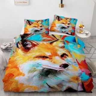 Bettwäsche-Set 200x200cm Mikrofaser Fuchs 3-teilig mit Reißverschluss