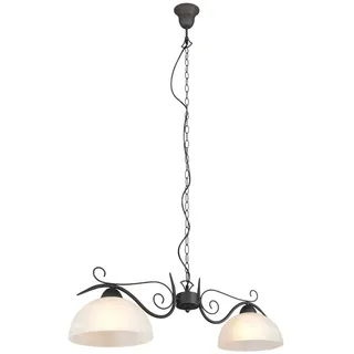 Reality Leuchten LED Pendelleuchte Landhaus, Glasschirme Weiß Breite 82cm, dimmbar, LED wechselbar, Warmweiß, Esstisch-Lampe hängend, Esszimmerlampe, Kücheninsel inkl. E27 LED braun