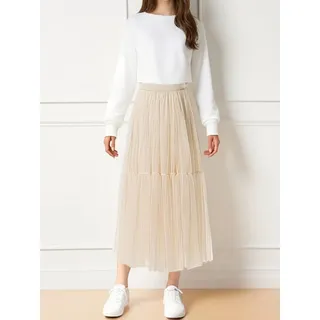 DEBAIJIA Meshrock Damen hoher Taille rock Falten Strand Maxirock weiß