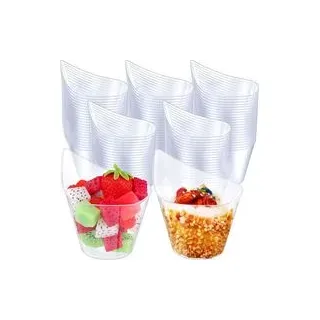 50 Stück Plastik-dessertschalen, 200 Ml Runde, Geschwungene Dessertbecher, Klare Aperitif-schalen, Perfekt Wiederverwendbare Servierschalen Für Dessert, Pudding, Mousse, Party (11,4 X 6,3 Cm)