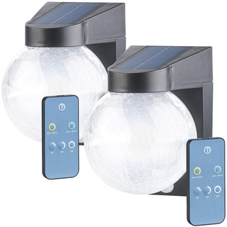 Luminea LED-Außenleuchten Solar: 2er Pack Solar-LED-Wandleuchte im Crackle-Glas-Design, PIR-Sensor, (Wandbeleuchtung Solar, Haustür-Lampe Bewegungsmelder, Dämmerungsschalter)