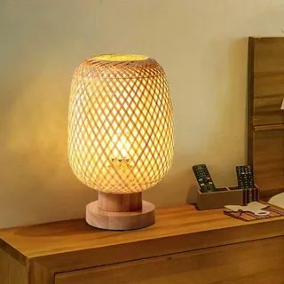 GUANSHAN Tischlampe aus Bambus, klein, exquisiter Bambus-Lampenschirm, Nachttischlampe, japanisches Nachtlicht, dekorative Tischlampe für Schlafzimmer, Wohnzimmer, Stil 2
