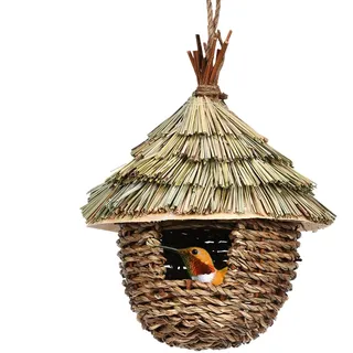 Vogelnest Gras Geflecht - Nistkasten Rotkehlchen zum Aufhängen | Vogelhaus Nistkasten für Käfig oder Garten | Nistkästen für Vogelmeisen | Vogelnest | Kanarienvögel für Balkongeländer im Baum Outdoor