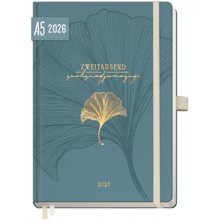 Häfft® Wochen-Notiz-Kalender 2026 A5 "Blue Ginkgo" Buchkalender, Planer Notiz-Timer, Terminplaner, Wochenkalender, Organizer, Terminkalender mit Einstecktasche - nachhaltig & klimafreundlich