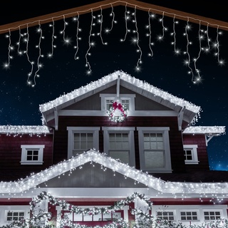 ANSIO® Lichterkette Außen Eisregen 7.5m 220 LED Eiszapfen Lichterkette Außen Lichtketten Strom Für Weihnachten, Balkon, Weihnachtsdekoration | Kaltweiß Weihnachtsbeleuchtung | Weißes Kabel