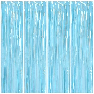 Lametta Vorhänge, 4 Stück Blau Glitzervorhang Fringe 1m x 2m Metallic Folienfransen Hintergrund, Luftschlangen Folie Vorhang für Geburtstag Hochzeit Weihnachten Party Dekoration, Tinsel Curtains Blue