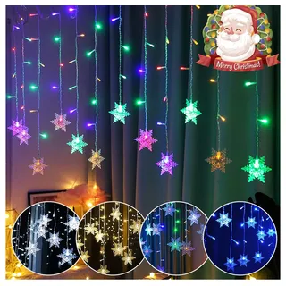 Rosnek LED-Lichtervorhang 12cm Schneeflocke Weihnachtsbeleuchtung, 8 Modi, Timer, anschliessbar, Speicherfunktionen; Wohnzimmer Deko