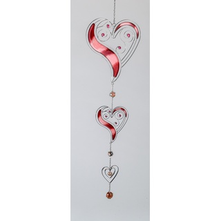 formano Moderner Dekohänger Hängedeko Fensterdeko Tiffany 3 Herzen rot Silber, 58 cm