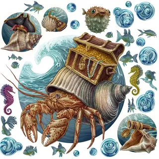 WANDAUFKLEBER 60x66cm - Die Unterwasserwelt der Krabbe
