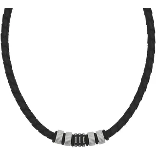 Tom Tailor Kette mit Anhänger Edelstahl Kautschuk Leder Schwarz