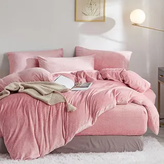 Kuschelbettwäsche Flauschig 155x220 Kuschelige Plüsch Winter Rosa Bettwäsche Warm Thermo Fleece Cashmere Touch Frottee Weiche Bettwäsche Set Hellrosa 3 Teilig 155 220 Bettbezug mit Reißverschluss