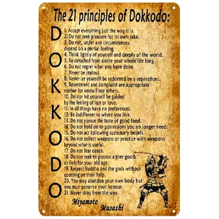 Vintage Metallschilder 21 Principles of Dokkodo Blechschild Miyamoto Musashi inspirierendes motivierendes Zitat Poster Wandkunst Dekor Schild für Zuhause Cafe Club Büro Wohnzimmer Geschenk 20,3 x 30,5