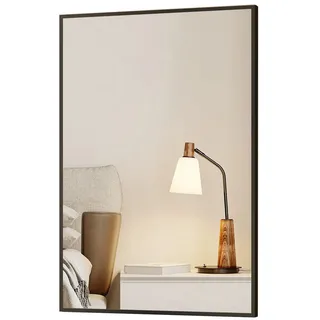 Boromal Spiegel Schwarz 50x70 60x40 Wandspiegel Bad Flur (Badspiegel Schminkspiegel, eckig, Aluminiumrahmen), explosionsgeschützt, Vertikal Horizontal möglich silberfarben 50 cm x 70 cm