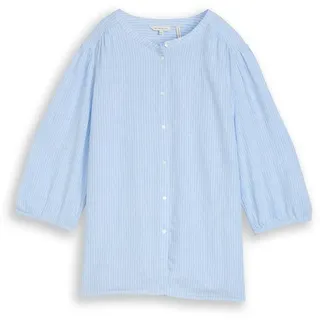 TOM TAILOR Damen Plus Size - Bluse mit Leinenanteil, blau, Gestreift, Gr. 46