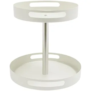 KEESUNG 360°Gewürzregal Drehbar, Gewürzkarussell 2 Etagen Küchenregal Arbeitsplatte Eckregal Drehbarer Organizer Drehteller Schrank für Gewürzgläser, Kosmetik, Reinigungsmittel (Weiß)