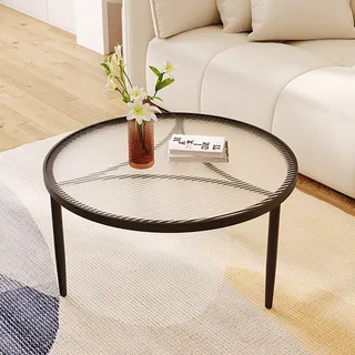 GMBAYUE Moderner Runder Couchtisch aus Glas mit Ringförmigen Metallrahmen, Kleiner Couchtisch für Wohnzimmer, Schlafzimmer, Balkon, Zuhause und Büro (Color : Black Table Legs+White, Size : 45x45cm)