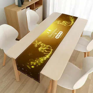 Highdi Weihnachten Tischläufer Modern, Küche Tisch Dekoration Klassisch Weihnachtsläufer Läufer für Drinnen Urlaub Weihnachts Party Wohnzimmer Esstisch Dekor (33x120cm,Goldener Elch)
