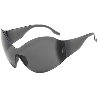 Damen Silber futuristische Sonnenbrille ein Stück übergroße Sonnenbrille trendy übergroßen Schild wickeln um Sonnenbrille rahmenlose Y2k Sonnenbrille (Eine Größe,Schwarz) - Einheitsgröße