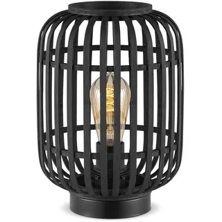 Home Sweet Home Bohemian Tischleuchte | Schwarz | Zylinder | Bambus- Lampenschirm | Ø21,5 x 30 cm | Für E27 LED Glühbirnen | Für Schlafzimmer | Mit 1,8 m Kabelschalter