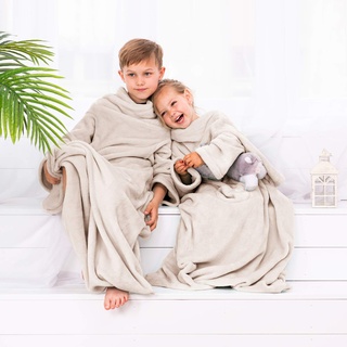 DecoKing Kiddo Kuscheldecke mit Ärmeln für Kinder, Polyester, Creme, 90 x 105 cm