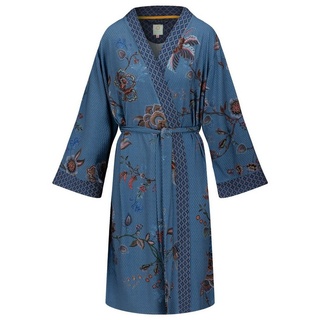 PiP Studio Kimono Naomi Cece Fiore, wadenlang, Viskose, mit breitem Gürtel zum binden, Bindeverschluss, aus geschmeidigem Viskosemix blau