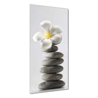 Wallario selbstklebende Duschrückwand 70 x 180 cm mit Motiv Blume auf gestapelten Steinen - Wandverkleidung mit Hochglanzlaminat in Glasoptik - Gelb