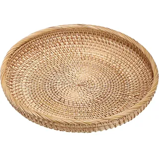 TOLIDA Rattan Serviertablett Rundes Gewebtes Korbtablett Weidengeflecht Tablett Rattantablett Dekoratives Servierkorb Aufbewahrungskorb für Obst Brot Kekse Süßigkeiten Spielzeug 30CM XL
