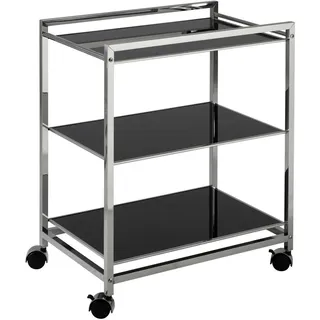 Servierwagen, Schwarz, Edelstahl, Metall, Glas, 60.5x73.5x40.5 cm, offenes Fach, Esszimmer, Barmöbel, Barwagen