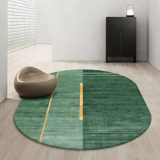 Tappeti Design Designer Teppich Oval Modern Kurzflor Grüne Goldlinien im nordischen Stil, für Schlafzimmer & Heimtextilien Oval 120x190cm