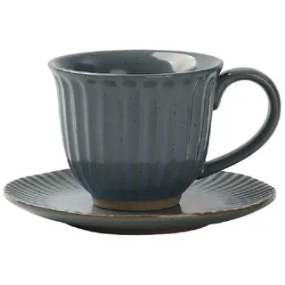 MAGICVOGEL Cappuccino Tasse mit Unterteller Steingut Espressotasse 160ml Kaffeetasse Vintage Porzellan Teetasse Mokkatasse für Zuhause Büro Café (Blau)