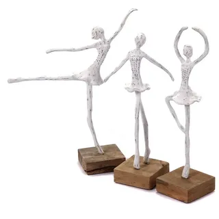 creedwood Ballerina Figur Ballett 3er Set | Mangoholz, weiß, 40 cm | Ballerina Figur auf Sockel, Ballett Tänzerin Deko Skulptur, Tänzer Deko Objekt, Ballett Holz Aufsteller