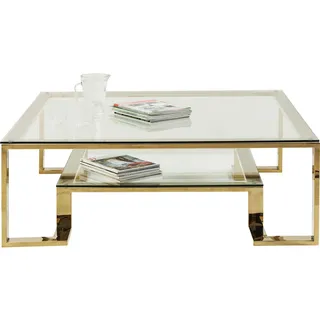 Kare Design Couchtisch Gold Rush, Gold, Beistelltisch, Wohnzimmertisch, Edelstahl Gestell, ESG-Glas Tischplatte, quadratisch, 40x120x120 cm (H/B/T)