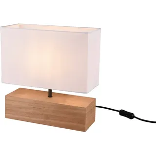 Reality Leuchten LED Nachttischlampe mit Holzfuß & Stoffschirm, Höhe 30cm, dimmbar, LED wechselbar, Warmweiß, rechteckige Tischlampe skandinavisch für Fensterbank, inkl. E14 LED weiß
