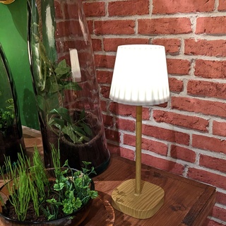 LED Garten Tischlampe - wei√üer Lampenschirm - 2 Helligkeitsstufen - H: 34cm - USB - f. Au√üen - braun
