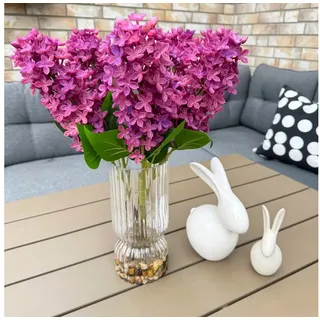 Kunstblumenstrauß künstliche Blumen mit dekorativer Glasvase und Wassereffekt - Fliederblüten wie echt, Online-Fuchs, - ca. 48 cm groß lila