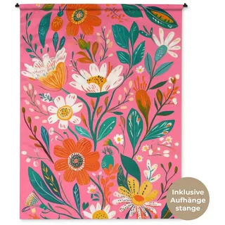 MuchoWow Wandteppich Rosa - Blumen - Weiß - Orange, Rechteckig, Höhe: 3 mm, Wandtuch für Wohnzimmer, Schlafzimmer, 150x200 cm rosa Rechteckig | 150 cm x 200 cm x 3 mm