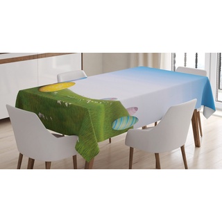 Abakuhaus Tischdecke Farbfest Waschbar Für den Außen Bereich geeignet Klare Farben, Ostern Eier auf dem Hügel Frühling bunt 140 cm x 170 cm