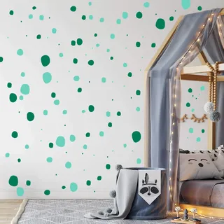 TUPFEN DOTS Wandtattoo 128 Stück | rund & handgezeichnet Punkte | Konfetti AUFKLEBER Kindergarten | unregelmäßige Punkte Wandsticker Kinderzimmer ZWEIFARBIG (Mint/Grün)